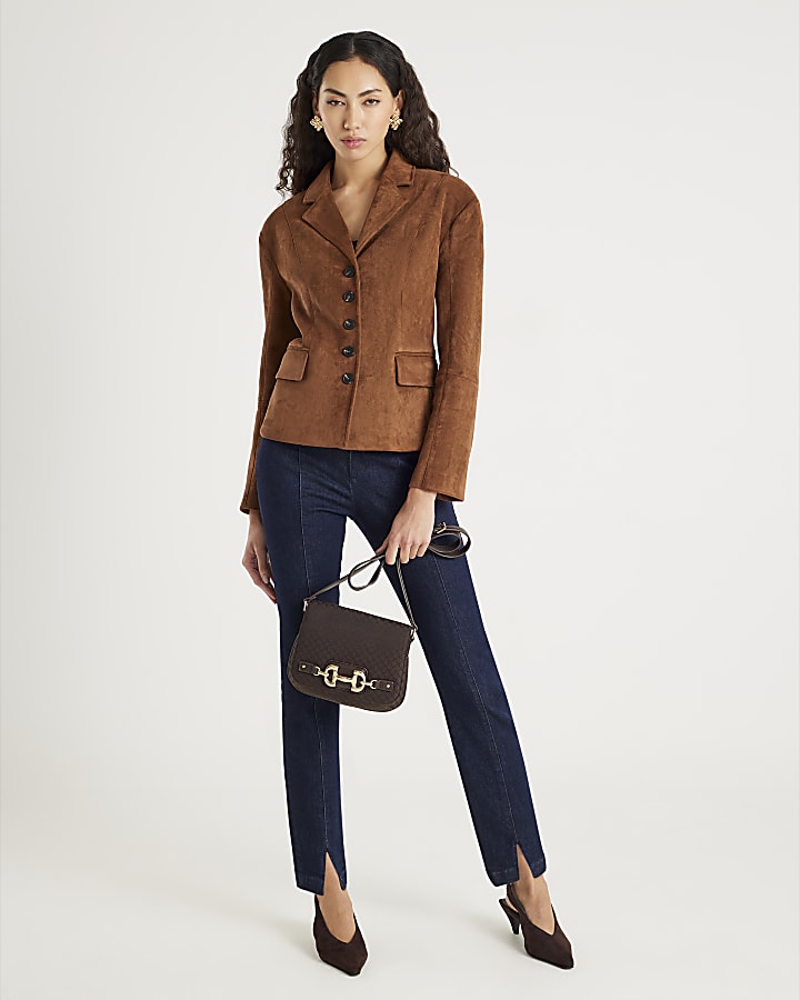 marrone finta pelle scamosciata blazer