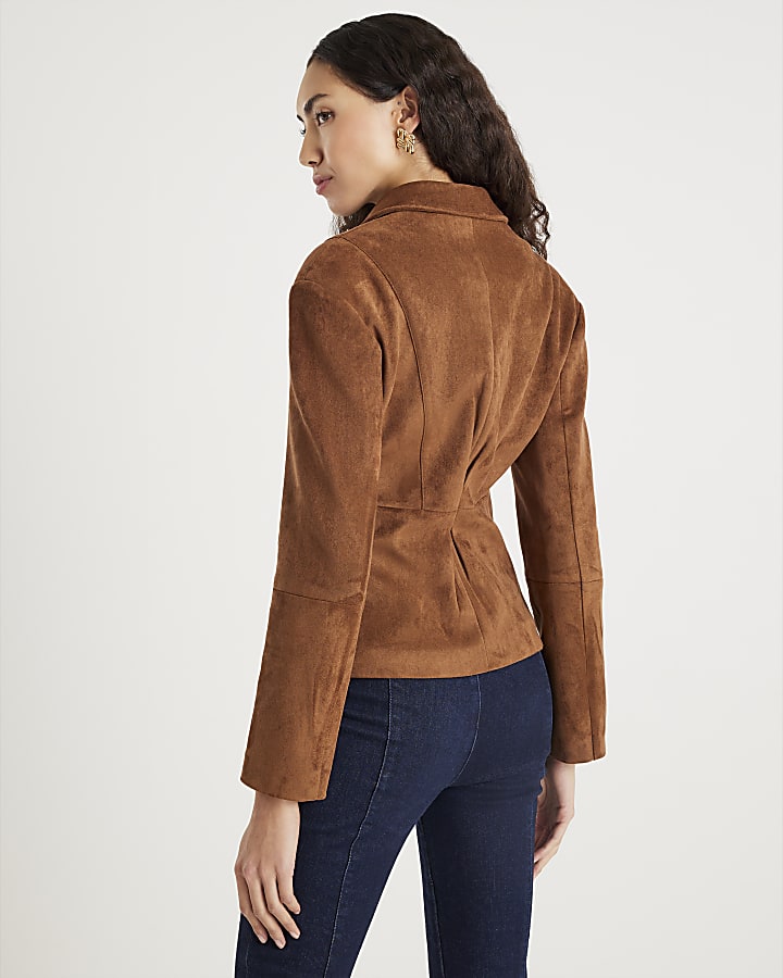 marrone finta pelle scamosciata blazer