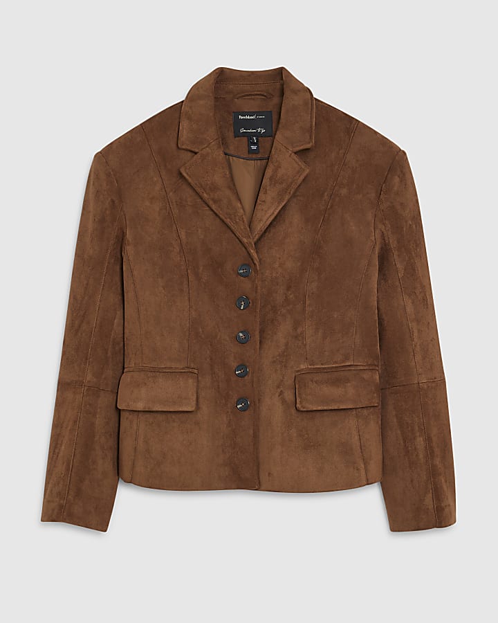 marrone finta pelle scamosciata blazer
