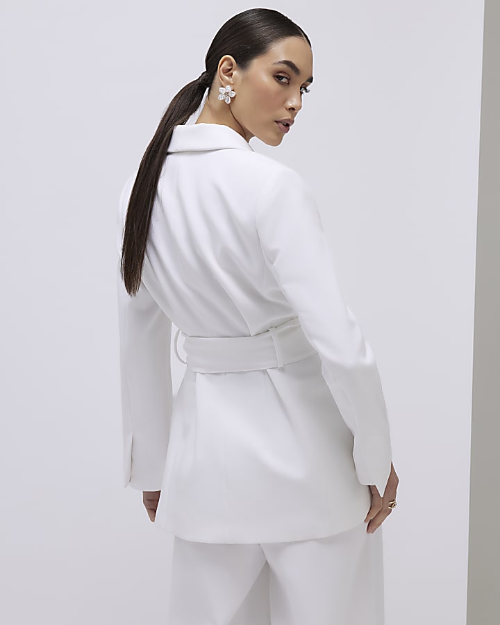 bianco collo a scialle vita di cravatta blazer