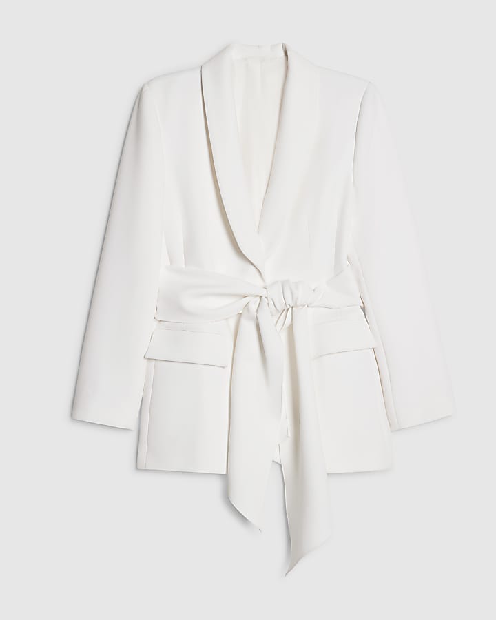 bianco collo a scialle vita di cravatta blazer