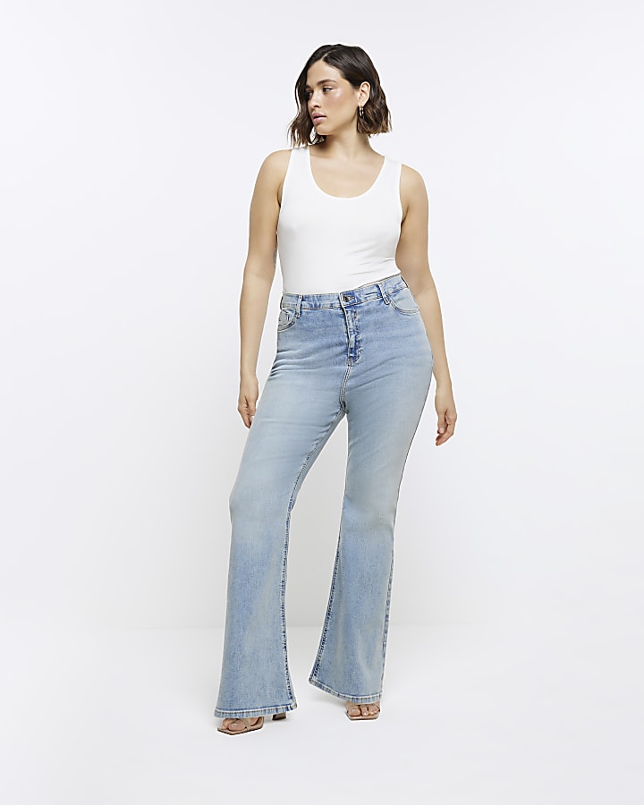 plus blu a vita alta jeans svasati