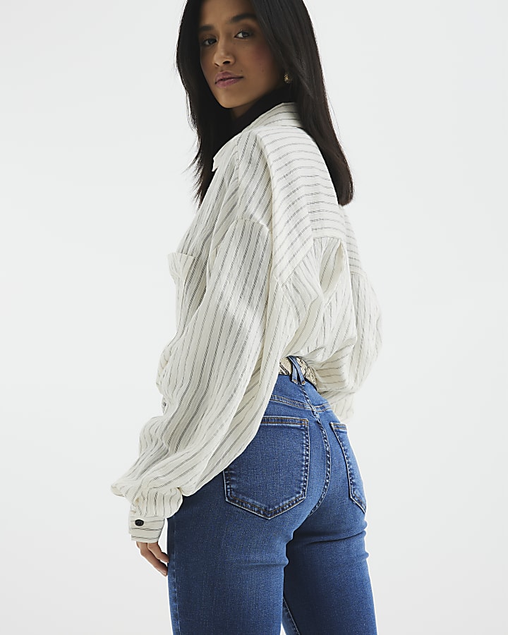 petite in denim blu mid rise jeans bootcut