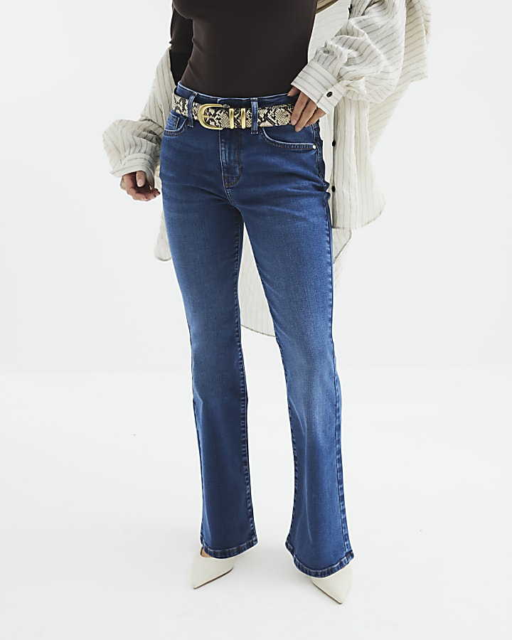 petite in denim blu mid rise jeans bootcut