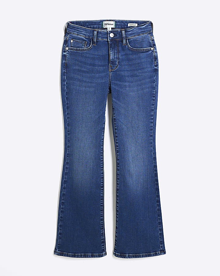 petite in denim blu mid rise jeans bootcut