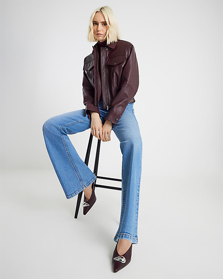 blu a vita alta vita rilassata flare jeans
