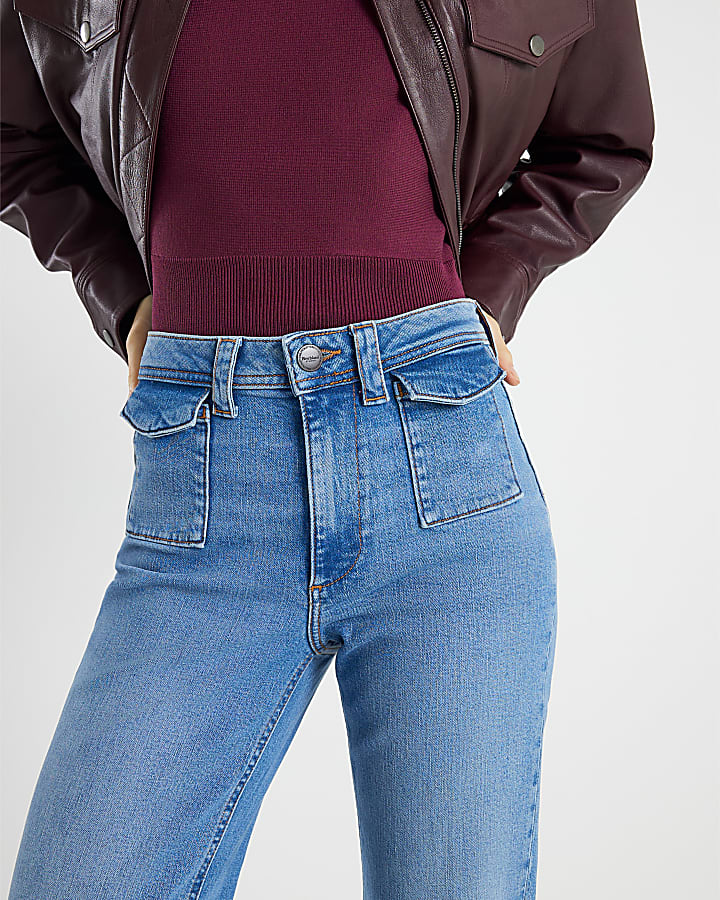 blu a vita alta vita rilassata flare jeans