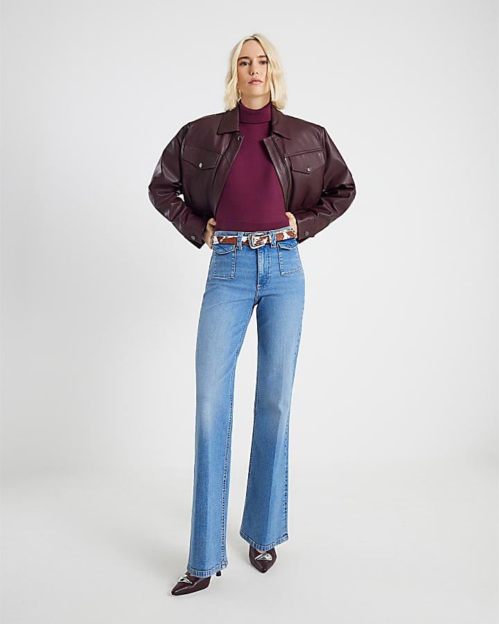 blu a vita alta vita rilassata flare jeans