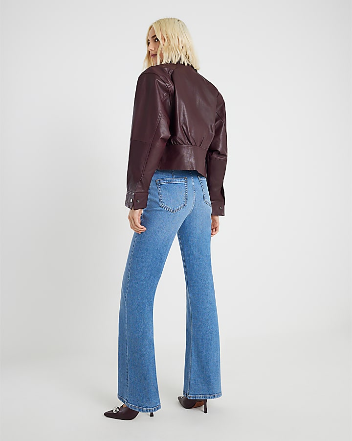 blu a vita alta vita rilassata flare jeans