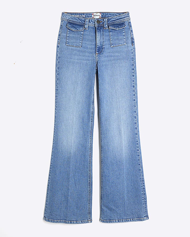 blu a vita alta vita rilassata flare jeans