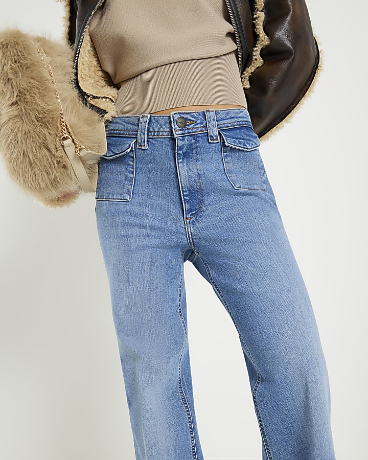 petite in denim vita alta vita rilassata flare jeans