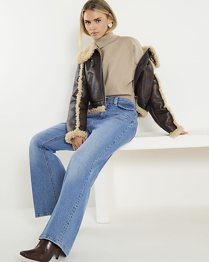 petite in denim vita alta vita rilassata flare jeans