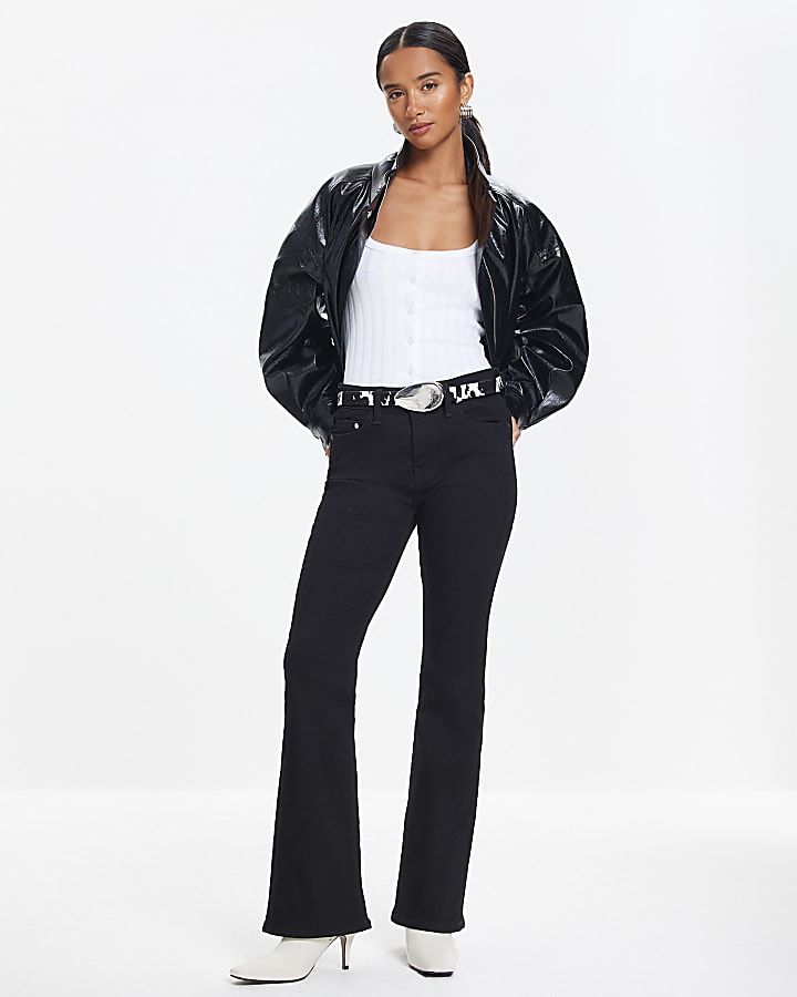 petite black mid rise jeans svasati