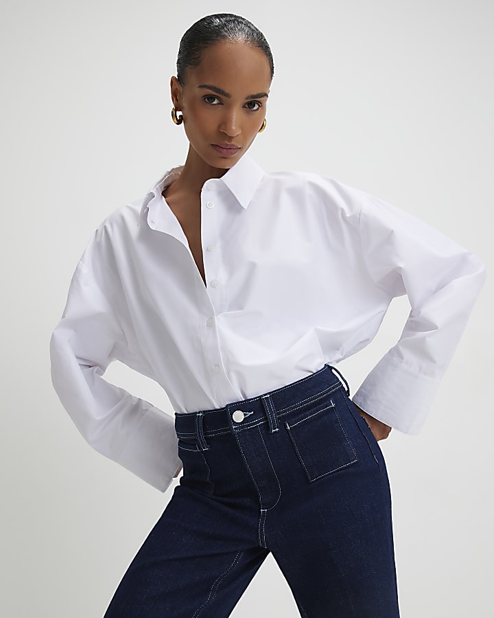 blu a vita alta vita rilassata flare jeans