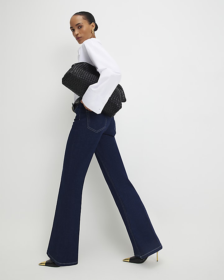 blu a vita alta vita rilassata flare jeans