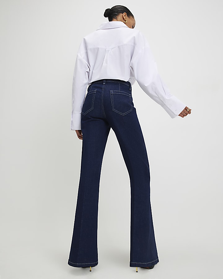 blu a vita alta vita rilassata flare jeans