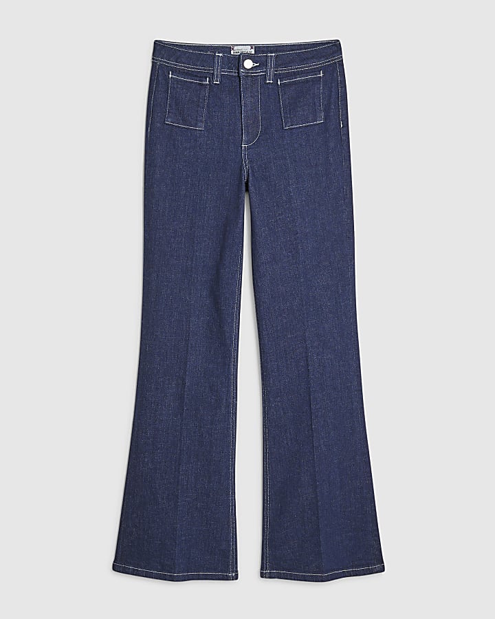 blu a vita alta vita rilassata flare jeans