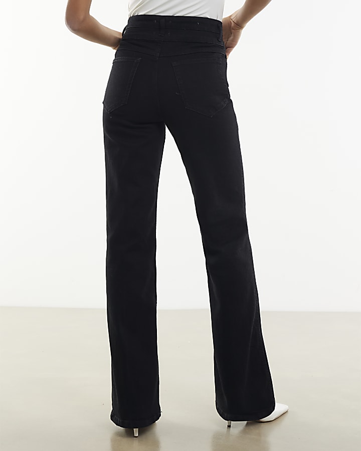 nero vita alta vita rilassata flare jeans
