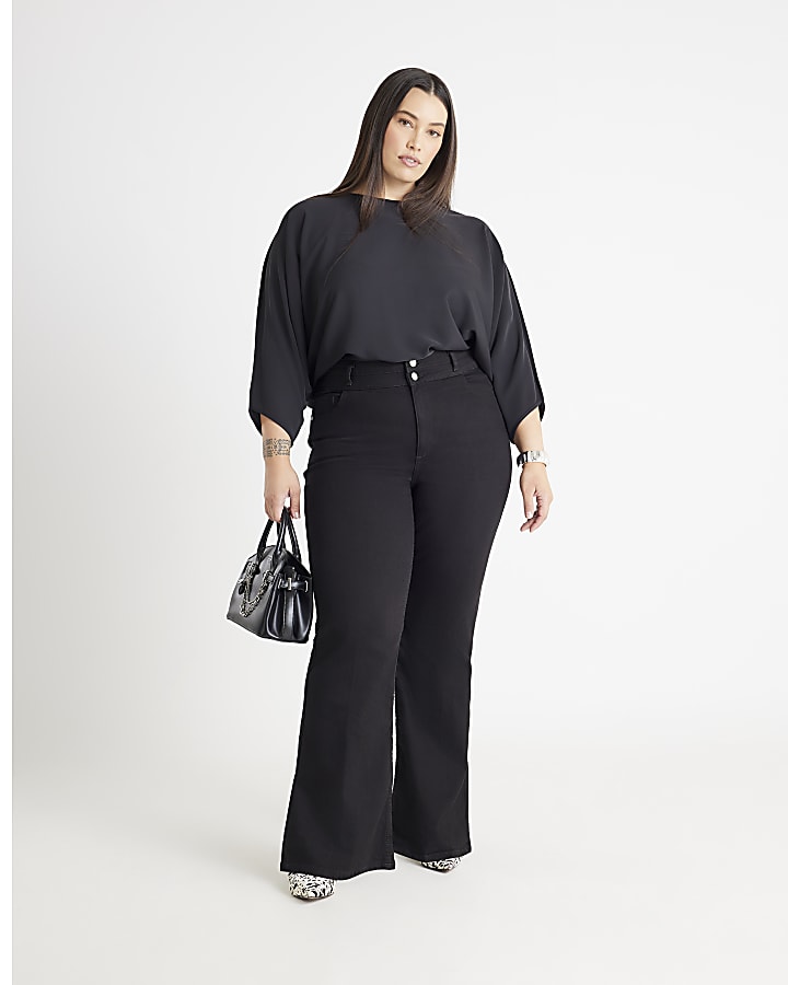 nero vita alta vita rilassata flare jeans