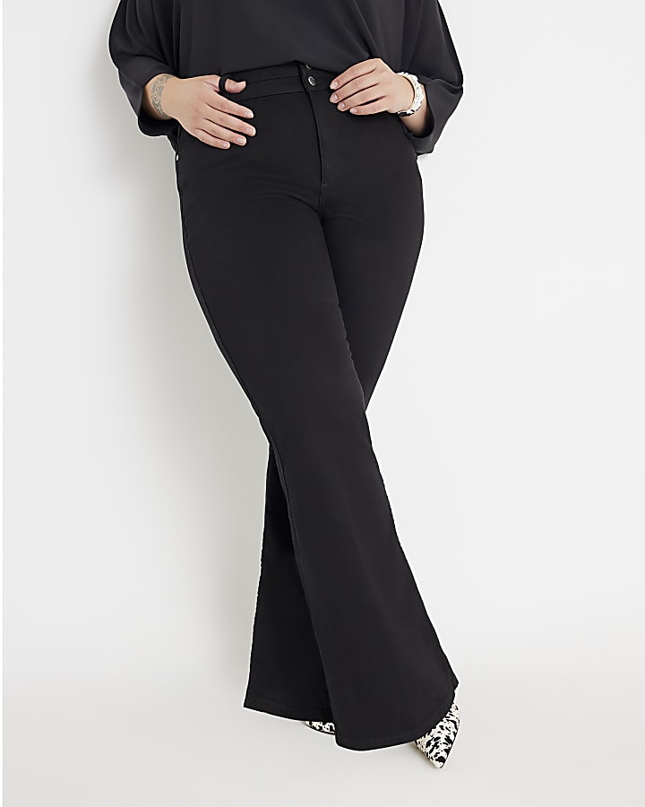 nero vita alta vita rilassata flare jeans