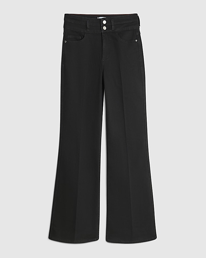 nero vita alta vita rilassata flare jeans