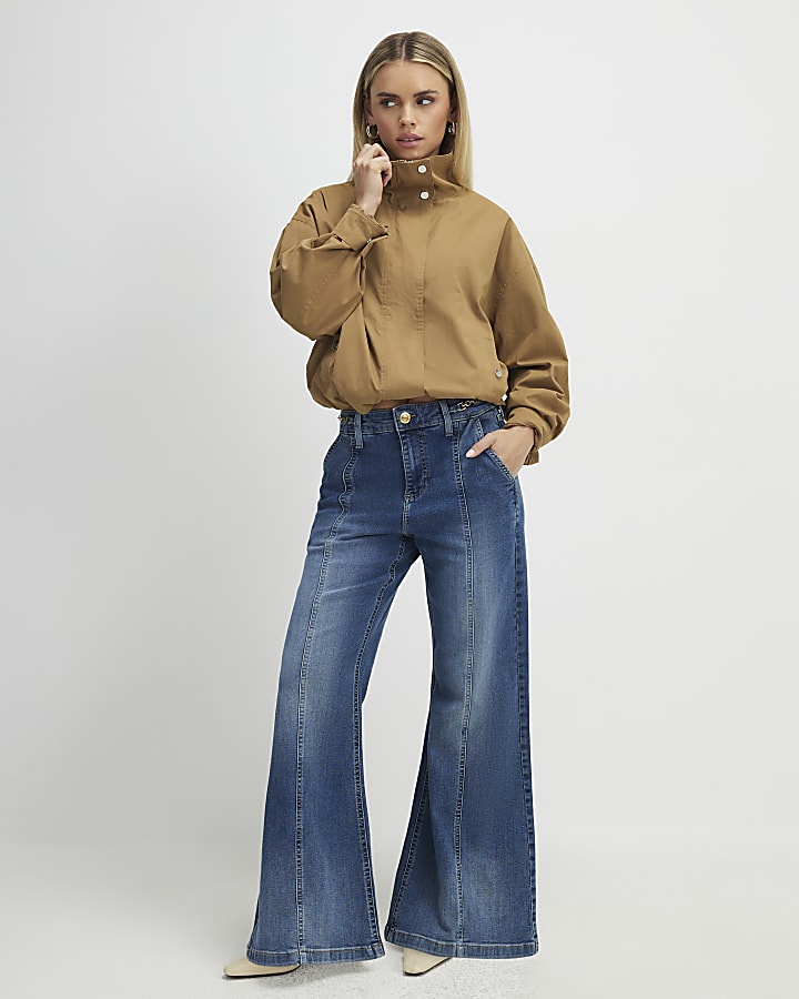 petite blu a vita alta filetto jeans svasati