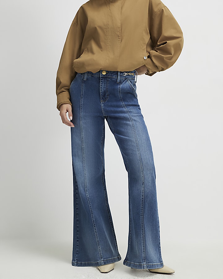 petite blu a vita alta filetto jeans svasati