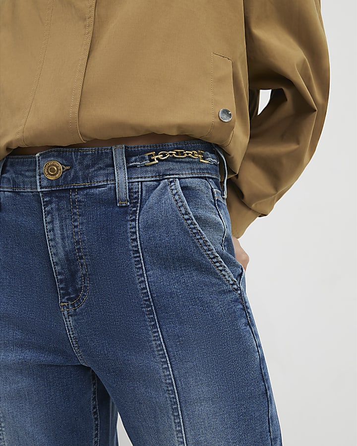 petite blu a vita alta filetto jeans svasati