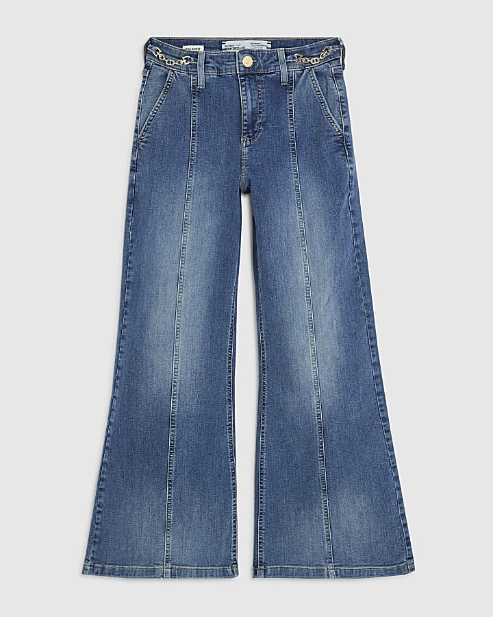 petite blu a vita alta filetto jeans svasati