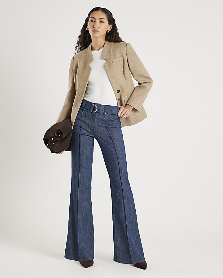 blu a vita alta vita rilassata flare cucitura jeans