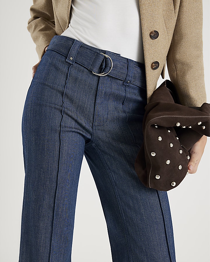 blu a vita alta vita rilassata flare cucitura jeans