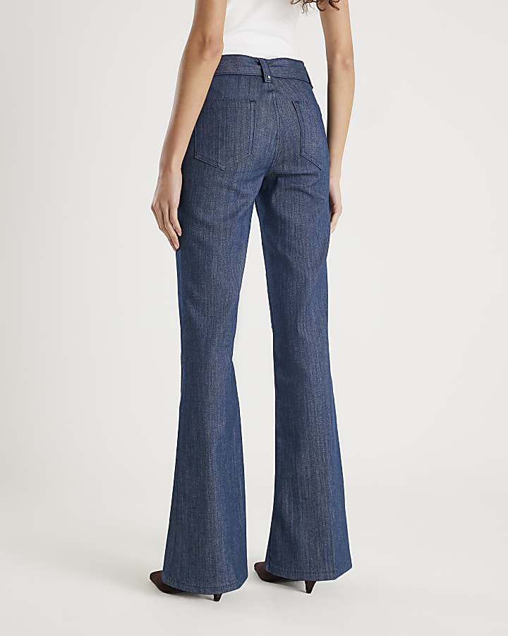 blu a vita alta vita rilassata flare cucitura jeans