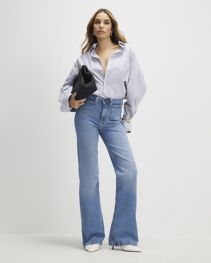 blu a vita alta vita rilassata flare jeans