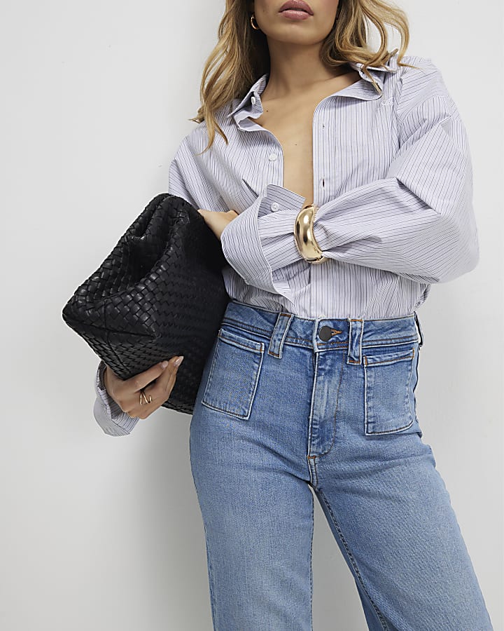 blu a vita alta vita rilassata flare jeans
