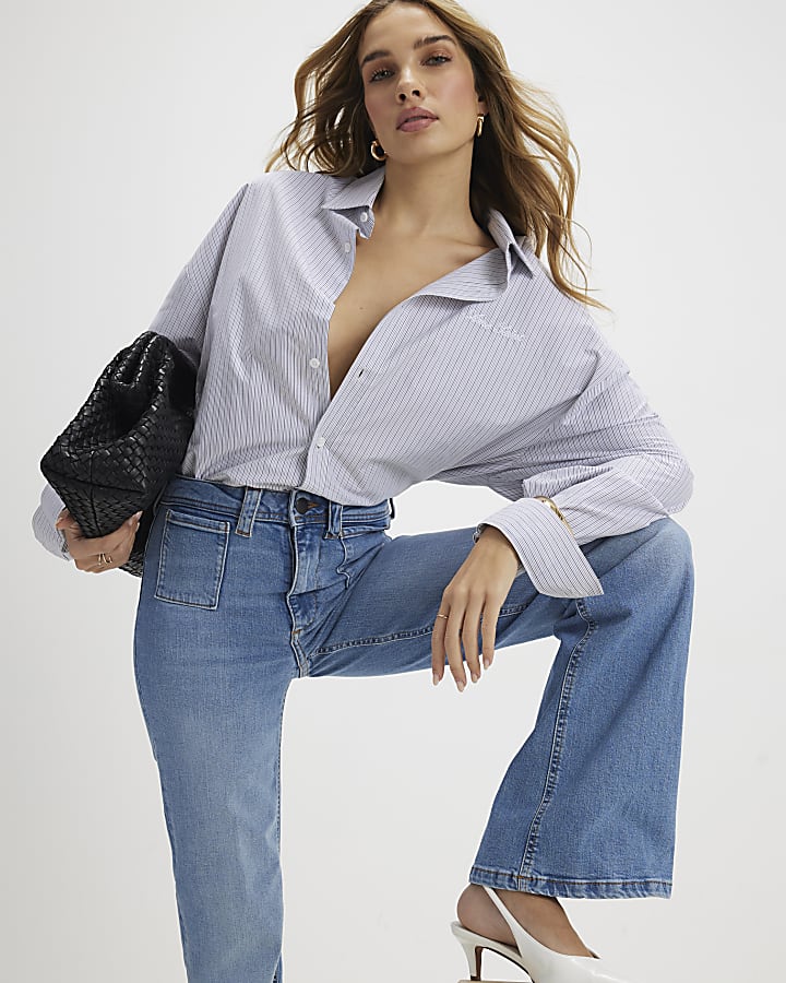 blu a vita alta vita rilassata flare jeans