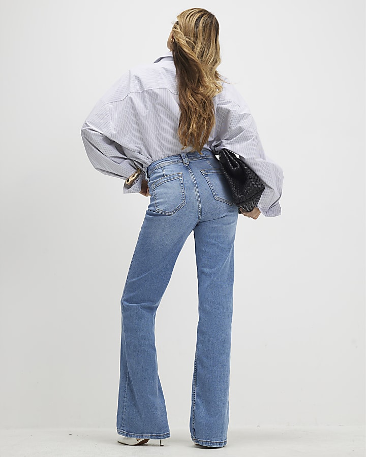 blu a vita alta vita rilassata flare jeans