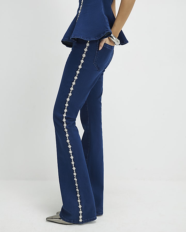 blu denim impreziosito jeans bootcut