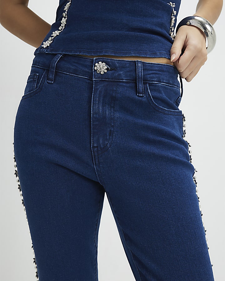 blu denim impreziosito jeans bootcut