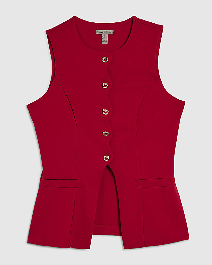 rosso senza maniche pettine trim gilet