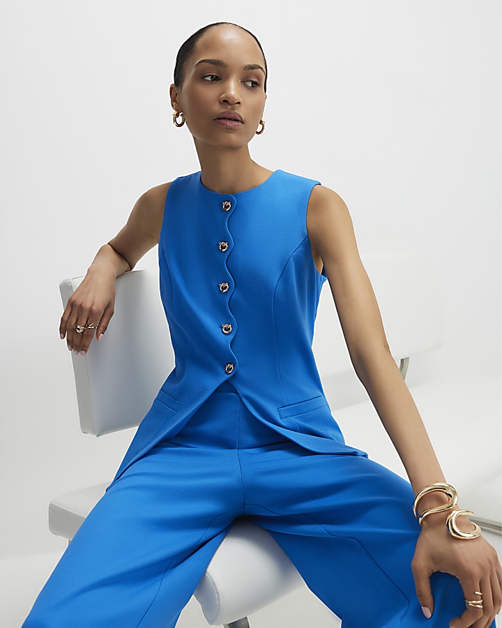 blu tratto di capesante trim gilet su misura