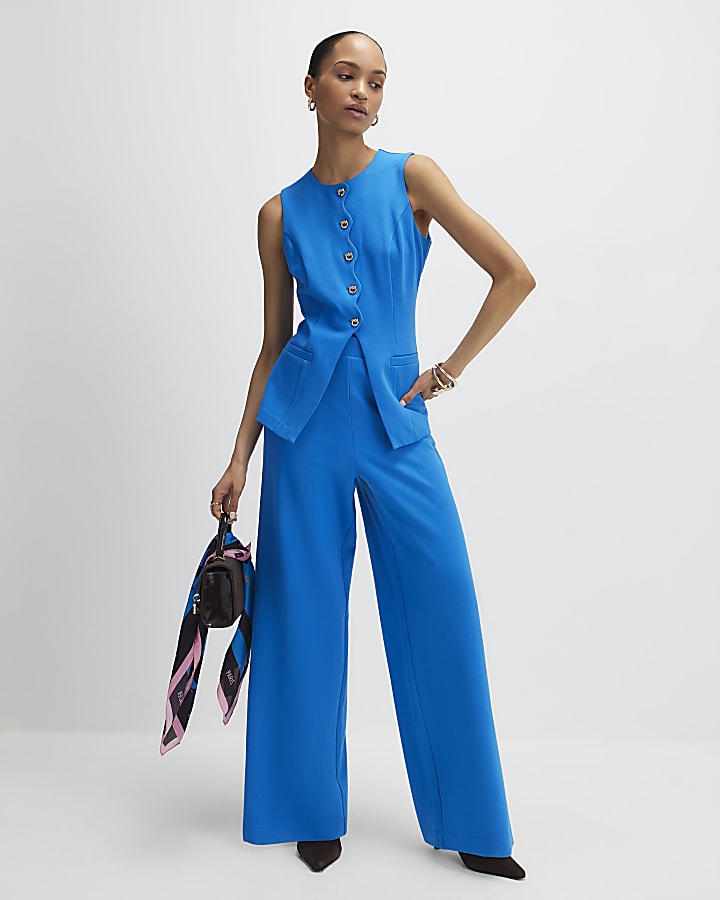 blu tratto di capesante trim gilet su misura