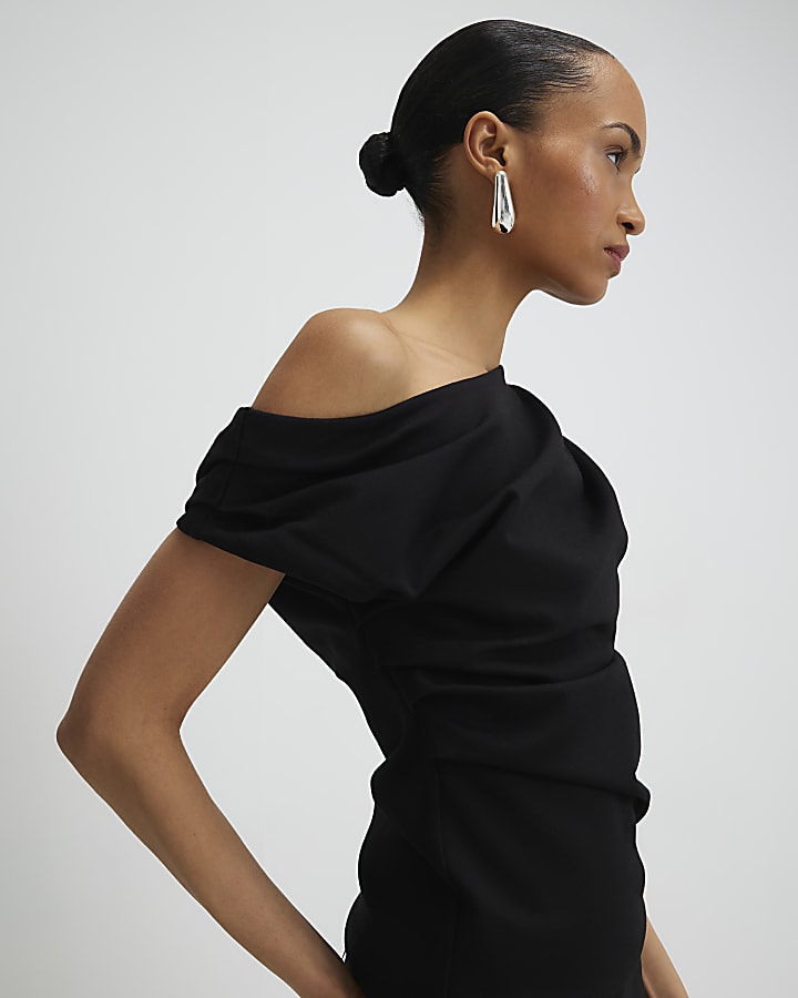 black stretch senza maniche con drappeggio superiore