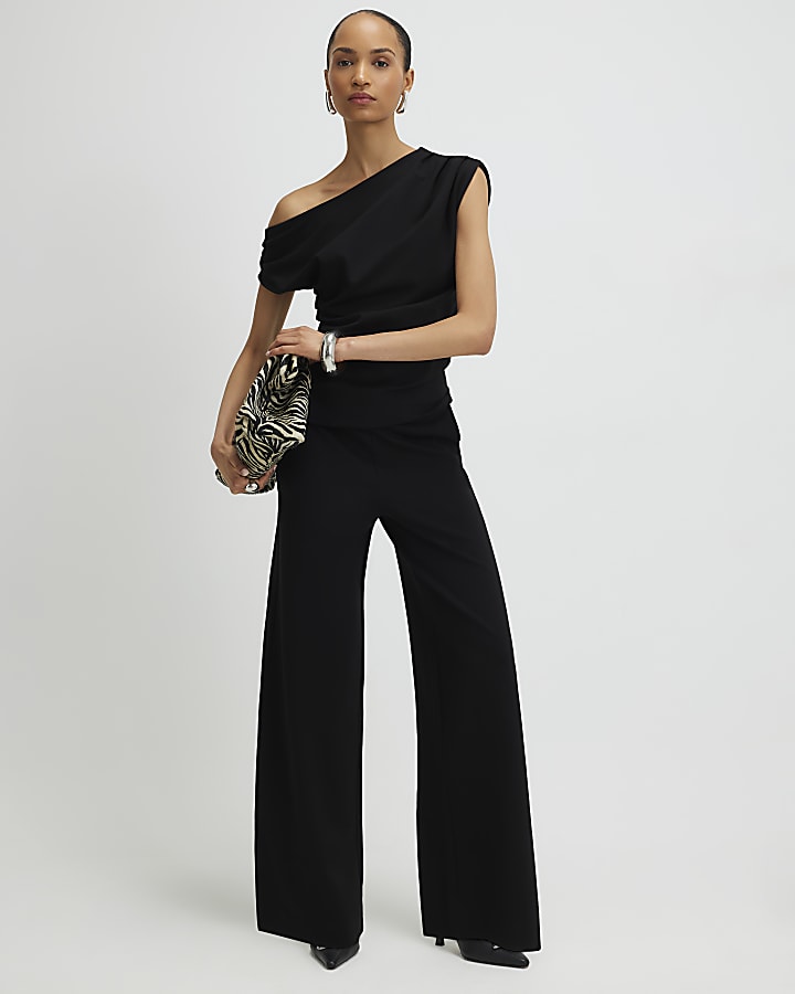 black stretch senza maniche con drappeggio superiore