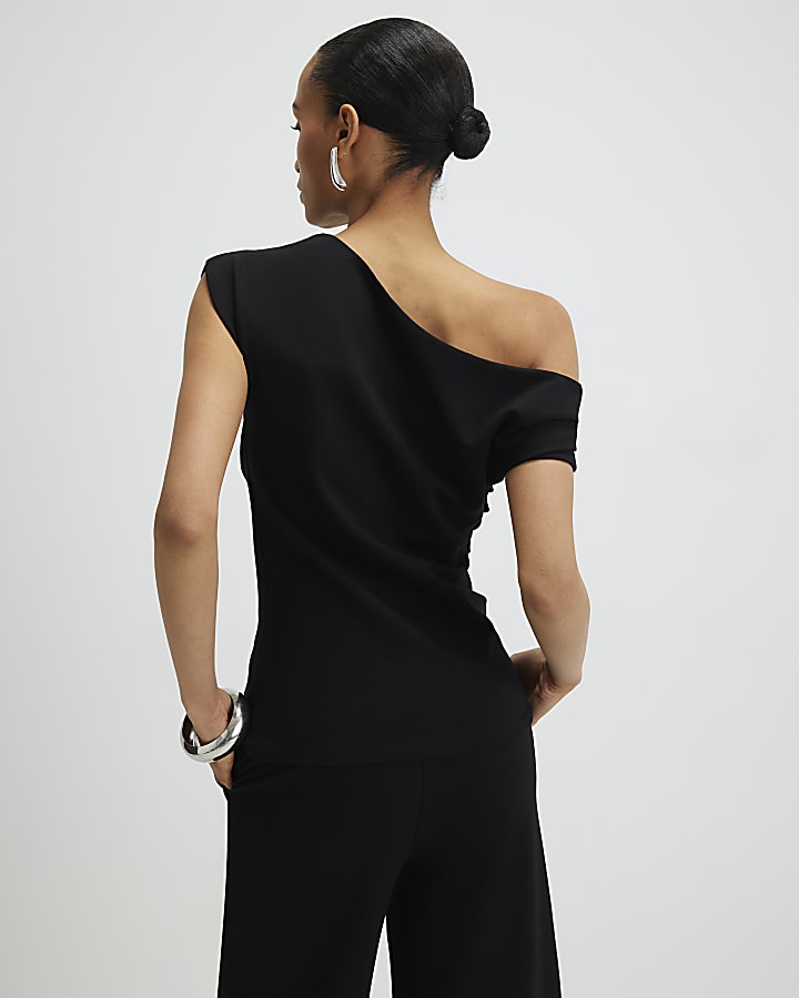 black stretch senza maniche con drappeggio superiore