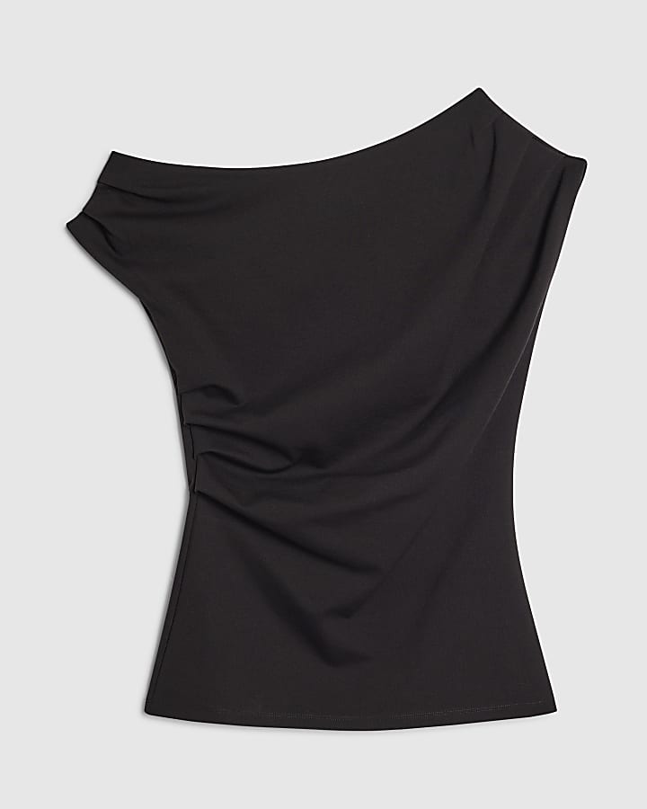 black stretch senza maniche con drappeggio superiore