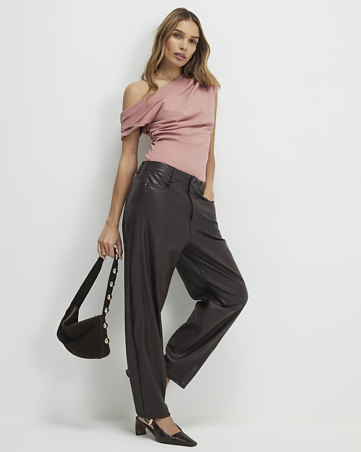 rosa stretch senza maniche con drappeggio superiore