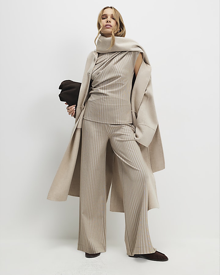beige elasticizzato senza maniche a righe drappo superiore