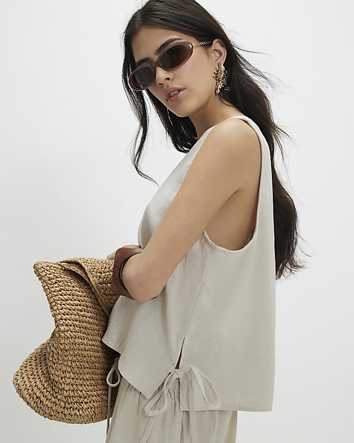 petite crema lino tank top
