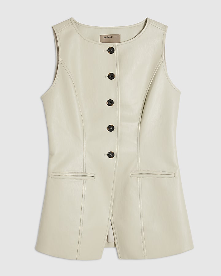 crema ecopelle senza maniche gilet