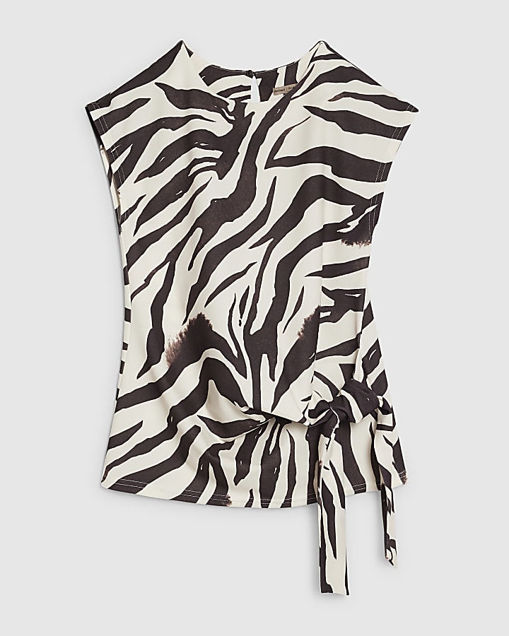 bianco zebra print tie lato in alto